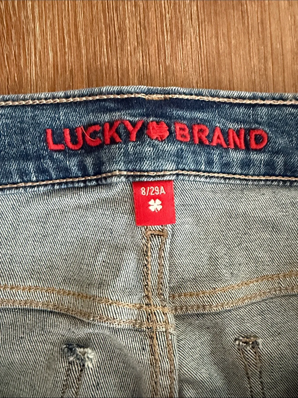 Lucky Brand Medium Blue Straight Jeans with Floral Embroidery